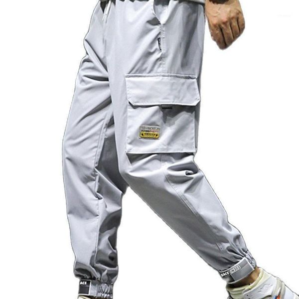 leisure sports super fire pants summer men's web celebrity nine points logo tie feet double sound cargo, Black