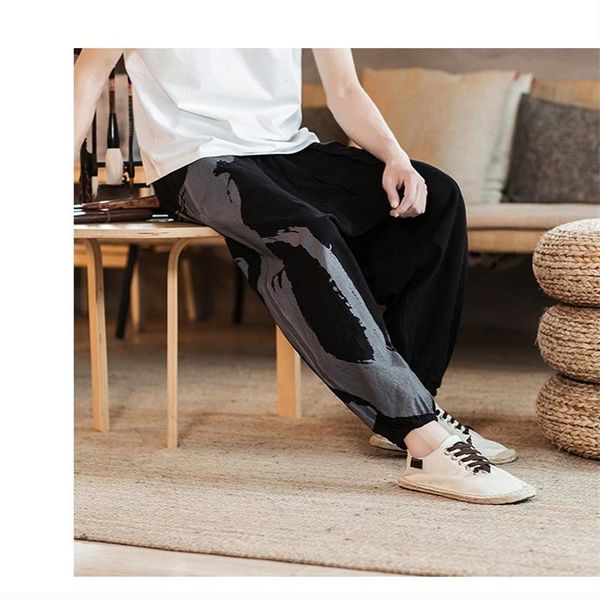 men's pants 2021 spring and autumn casual japanese style harlan loose cotton linen printed retro lantern, Black
men's pants 2021 spring and autumn casual japanese style harlan loose cotton linen printed retro lantern, Black