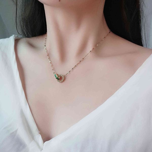 ti-tanium steel geometric dark green double ring full diamond necklace pendant, Silver
ti-tanium steel geometric dark green double ring full diamond necklace pendant, Silver