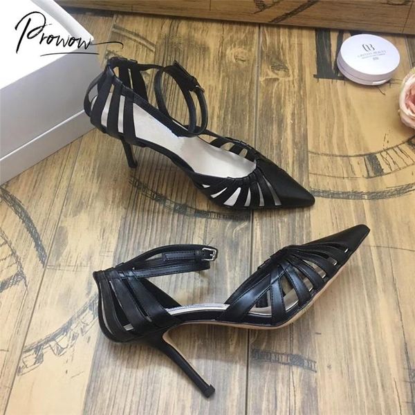 prowow black genuine leather women summer sandals pointed toe buckle strap thin high heel ladies party shoes woman
prowow black genuine leather women summer sandals pointed toe buckle strap thin high heel ladies party shoes woman
