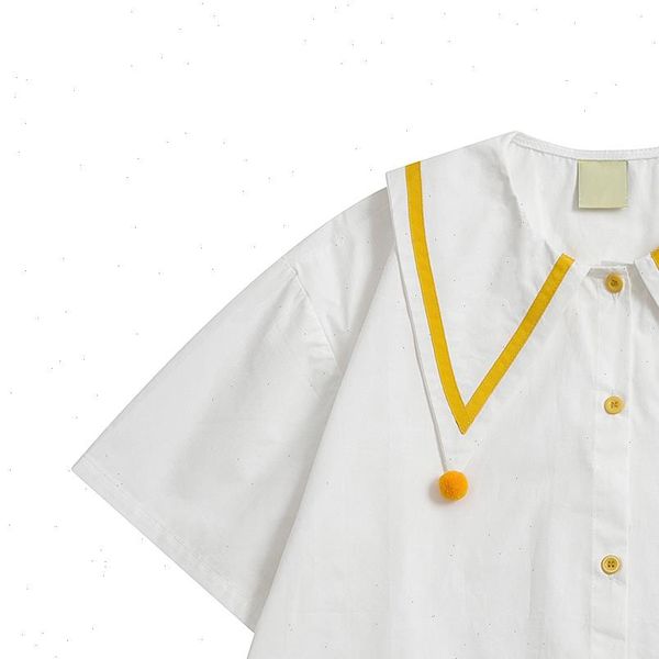 korean fashion white short sleeve womens blouses cotton boll adorn summer teenage girls shirt sweet preppy style