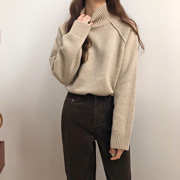 women's sweaters winter 2021 retro high neck pullover bf casual loose korean ins long sleeve knitted women, White;black
women's sweaters winter 2021 retro high neck pullover bf casual loose korean ins long sleeve knitted women, White;black