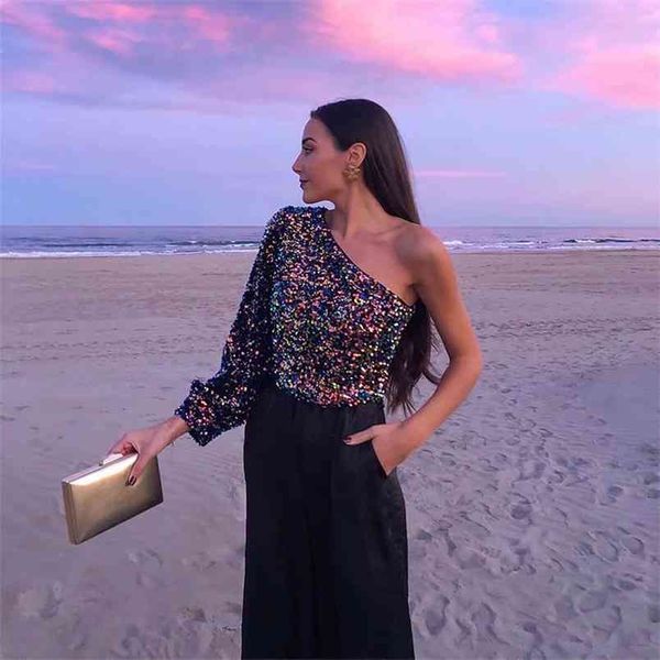 women chic fashion colorful sequins short blouses vintage skew collar elegant ladies blusas 210531, White
women chic fashion colorful sequins short blouses vintage skew collar elegant ladies blusas 210531, White