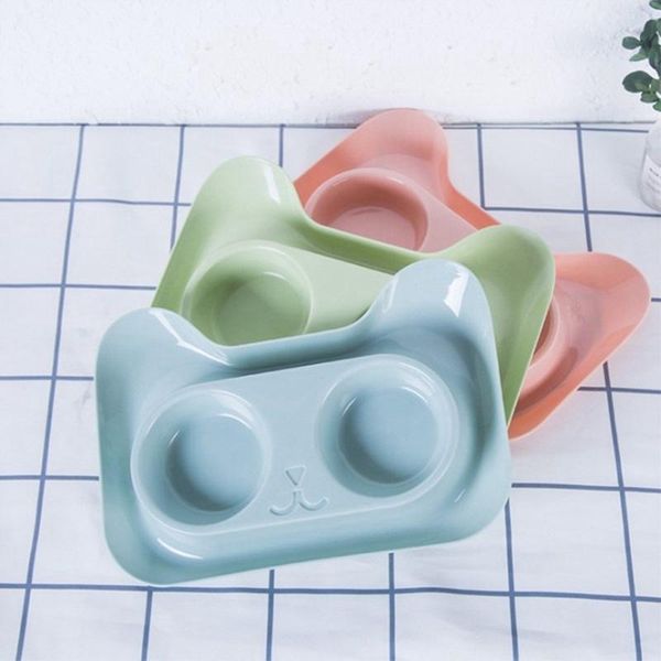 cat head stainless steel pet double bowl storage feeder drinking bowls & feeders