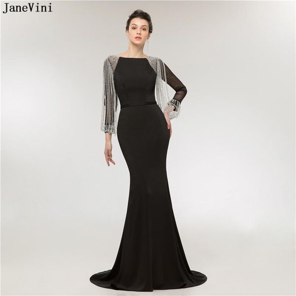 party dresses janevini black evening gown mermaid sweep train heavy beading long sleeve zipper back women gowns, White;black
party dresses janevini black evening gown mermaid sweep train heavy beading long sleeve zipper back women gowns, White;black