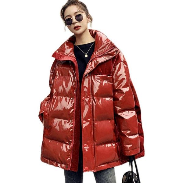 women's leather & faux shiny pu white duck down winter warm coats women fashion large size loose jacket elegant lady overcoat g084, Black
women's leather & faux shiny pu white duck down winter warm coats women fashion large size loose jacket elegant lady overcoat g084, Black