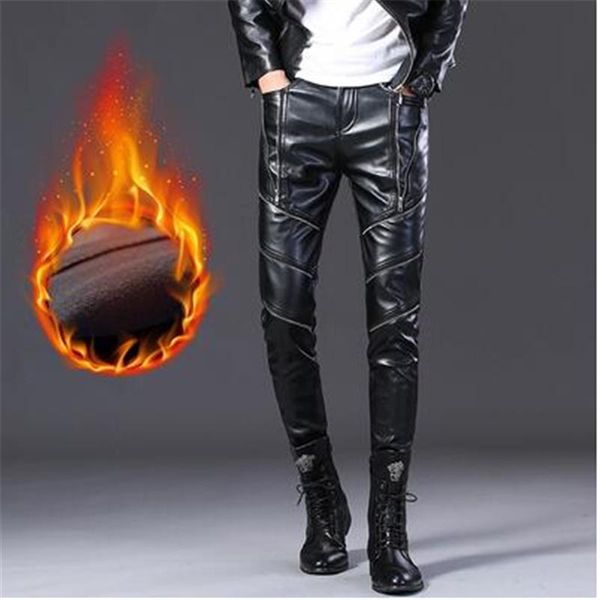 winter men's slim leather pants motorcycle fashionable thickening plush warm tight leggings, Black
winter men's slim leather pants motorcycle fashionable thickening plush warm tight leggings, Black