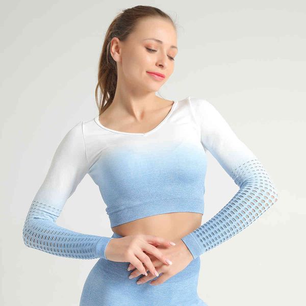 women's tracksuits seamless yoga suit long sleeve t-shirt knitting hanging dye hollow out elastic fitness, Gray
women's tracksuits seamless yoga suit long sleeve t-shirt knitting hanging dye hollow out elastic fitness, Gray