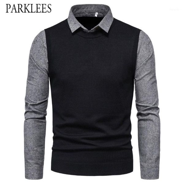 fake two pieces sweater men brand shirt collar mens knitted pullovers casual slim fit knitwear pull homme patchwork, White;black
fake two pieces sweater men brand shirt collar mens knitted pullovers casual slim fit knitwear pull homme patchwork, White;black
