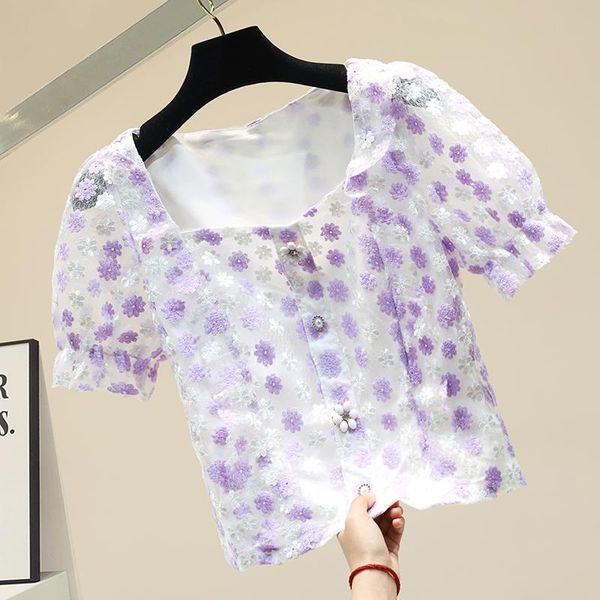 women's blouses & shirts flower embroidery square collar short lace shirt female summer blouse sleeve blusas mujer de moda 2021 nancyli, White
women's blouses & shirts flower embroidery square collar short lace shirt female summer blouse sleeve blusas mujer de moda 2021 nancyli, White