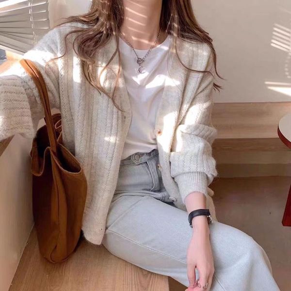 women's sweaters cmaz 2021 autumn and winter knitted cardigan sweater elegant graceful loose korean style retro easy matching top, White;black
women's sweaters cmaz 2021 autumn and winter knitted cardigan sweater elegant graceful loose korean style retro easy matching top, White;black