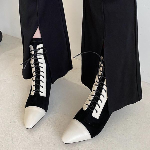 boots handmade genuine leather mixed color women ankle lace up pointed toe side zip slip on stretch comfortable fashion, Black
boots handmade genuine leather mixed color women ankle lace up pointed toe side zip slip on stretch comfortable fashion, Black
