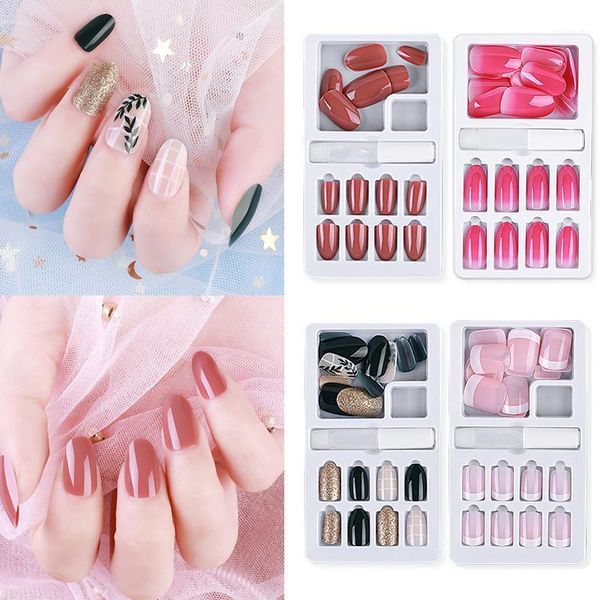 24pcs fake nails tips detachable false design color press on with gel glue nail art manicure1, Red;gold
24pcs fake nails tips detachable false design color press on with gel glue nail art manicure1, Red;gold
