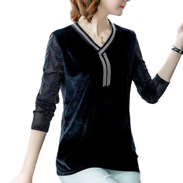 women's blouses & shirts vintage velour blouse women v-neck fashion long sleeve lace patchwork plus size camisas mujer, White
women's blouses & shirts vintage velour blouse women v-neck fashion long sleeve lace patchwork plus size camisas mujer, White