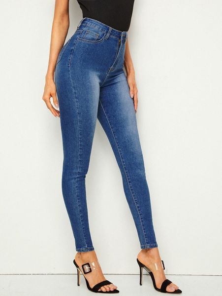 bleach wash high waist high stretch skinny jeggings 67gv#, Blue
