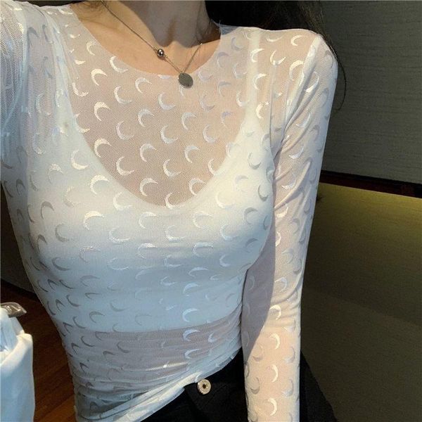 women's t-shirt moon screen perspective sunscreen summer style with slim long sleeve lace top, White
women's t-shirt moon screen perspective sunscreen summer style with slim long sleeve lace top, White