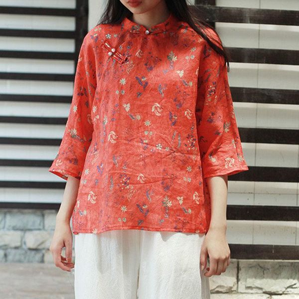 fairynatural summer ladies vintage floral printed blouses 2021 casual women plate buckle stand collar pullovers china style women's & s, White
fairynatural summer ladies vintage floral printed blouses 2021 casual women plate buckle stand collar pullovers china style women's & s, White
