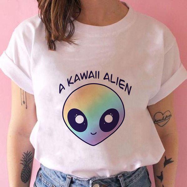 women's t-shirt lychee harajuku alien quote print round neck short sleeve summer spring loose, White
women's t-shirt lychee harajuku alien quote print round neck short sleeve summer spring loose, White