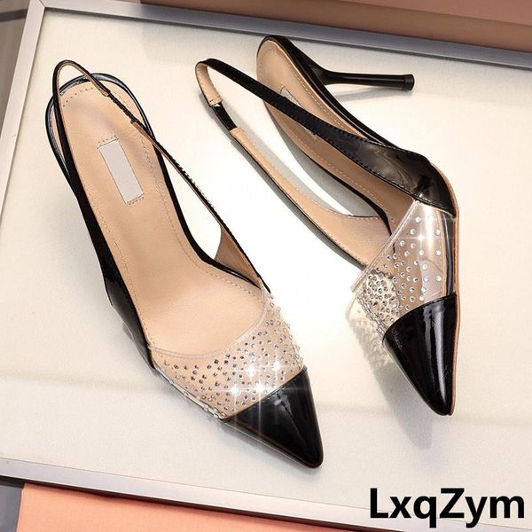 dress shoes brand pointed toe shallow patent leather transparent pvc stiletto high-heel 8.5cm party wedding sandals slip on slingback, Black
dress shoes brand pointed toe shallow patent leather transparent pvc stiletto high-heel 8.5cm party wedding sandals slip on slingback, Black