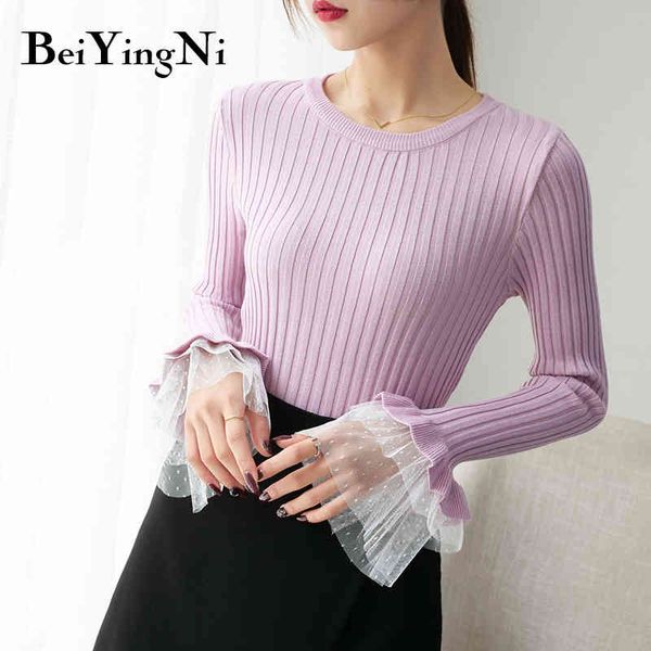 autumn winter women sweater o-neck flare sleeve lace patchwork slim knitted kawaii pullovers lady clothes 210427, White;black
autumn winter women sweater o-neck flare sleeve lace patchwork slim knitted kawaii pullovers lady clothes 210427, White;black