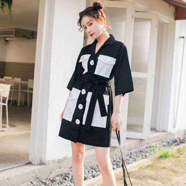 2021 new retro button , short sleeve shirt, lapel, office belt, korean miniskirt, summer casual wear 8x7h, Black;gray
2021 new retro button , short sleeve shirt, lapel, office belt, korean miniskirt, summer casual wear 8x7h, Black;gray