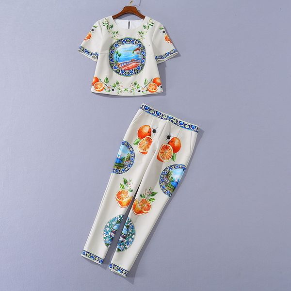 women's two piece pants european and american women's clothing autumn style short sleeved beaded print t-shirt 7 minutes of pants, White
women's two piece pants european and american women's clothing autumn style short sleeved beaded print t-shirt 7 minutes of pants, White