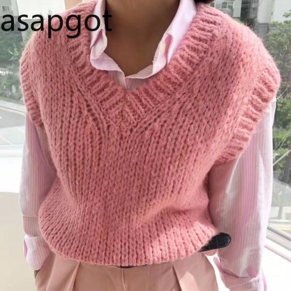 women's vests asapgot autumn korean solid vintage v neck sleeveless vest sweater knitted pink oversized women sweaters and pullovers, Black;white
women's vests asapgot autumn korean solid vintage v neck sleeveless vest sweater knitted pink oversized women sweaters and pullovers, Black;white