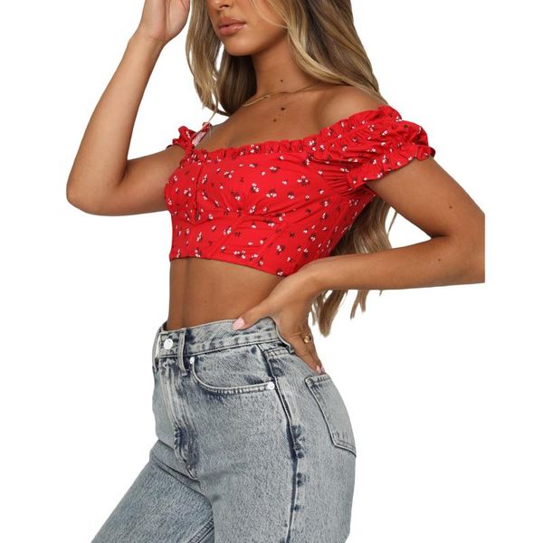 women's t-shirt off shoulder crop , short sleeve central single-row clasp frill, White
women's t-shirt off shoulder crop , short sleeve central single-row clasp frill, White