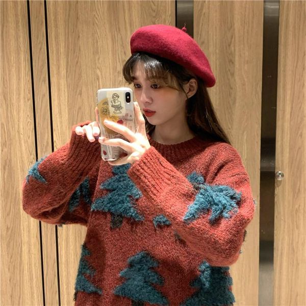 women's sweaters 2021 winter christmas lazy wind hedging embroidery loose thick outer wear knitted sweater my530, White;black
women's sweaters 2021 winter christmas lazy wind hedging embroidery loose thick outer wear knitted sweater my530, White;black