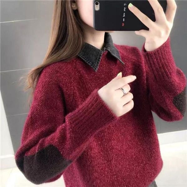 women's sweaters 2021 autumn and winter fake two-piece korean sweater loose color matching long-sleeved chenille pullover knit top, White;black
women's sweaters 2021 autumn and winter fake two-piece korean sweater loose color matching long-sleeved chenille pullover knit top, White;black