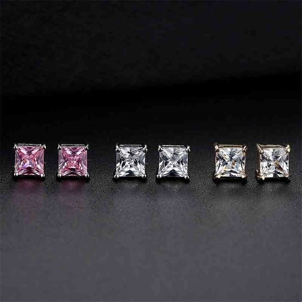 four prongs square zircon cz women ear stud silver pink earrings minimalist design party jewelry, Golden;silver
four prongs square zircon cz women ear stud silver pink earrings minimalist design party jewelry, Golden;silver
