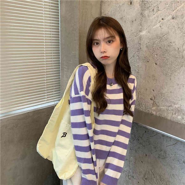 women's sweaters striped vintage knits woman sweaters autumn fashion the neck long harvest female pullovers purple jumper l6xd, White;black
women's sweaters striped vintage knits woman sweaters autumn fashion the neck long harvest female pullovers purple jumper l6xd, White;black