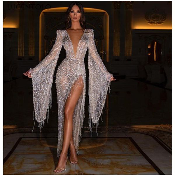 casual dresses party dress women deep v-neck small sequins slim long female tassel empire split fork lugentolo, Black;gray
casual dresses party dress women deep v-neck small sequins slim long female tassel empire split fork lugentolo, Black;gray