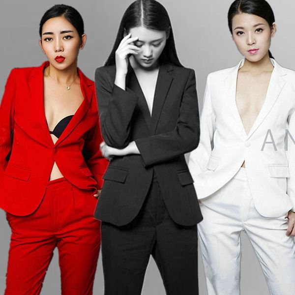 women's suits & blazers professional women office business ol white formal ladies pant two piece black uniform blazer sets, White;black
women's suits & blazers professional women office business ol white formal ladies pant two piece black uniform blazer sets, White;black