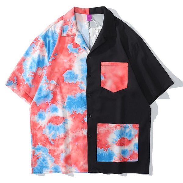 men's casual shirts mens tie dye color block shirt blouse oversize short sleeve 2021 summer hawaii beach loose vintage patchwork, White;black 
men's casual shirts mens tie dye color block shirt blouse oversize short sleeve 2021 summer hawaii beach loose vintage patchwork, White;black