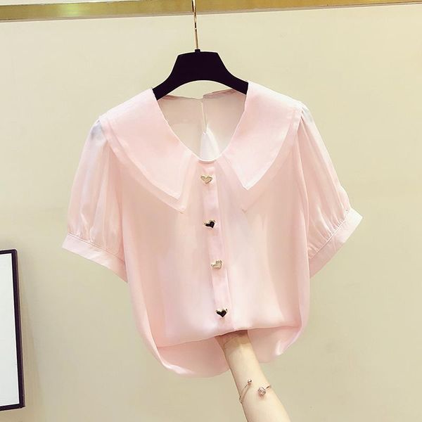 women's blouses & shirts 2021 summer short sleeves double layer doll collar chiffon shirt female blouse girls ladies blusas a3388, White
women's blouses & shirts 2021 summer short sleeves double layer doll collar chiffon shirt female blouse girls ladies blusas a3388, White