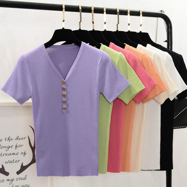 women's t-shirt fashion button lovely women t shirt korean slim short sleeve knitted woman v neck casual tshirts kawaii tees summer 20, White
women's t-shirt fashion button lovely women t shirt korean slim short sleeve knitted woman v neck casual tshirts kawaii tees summer 20, White