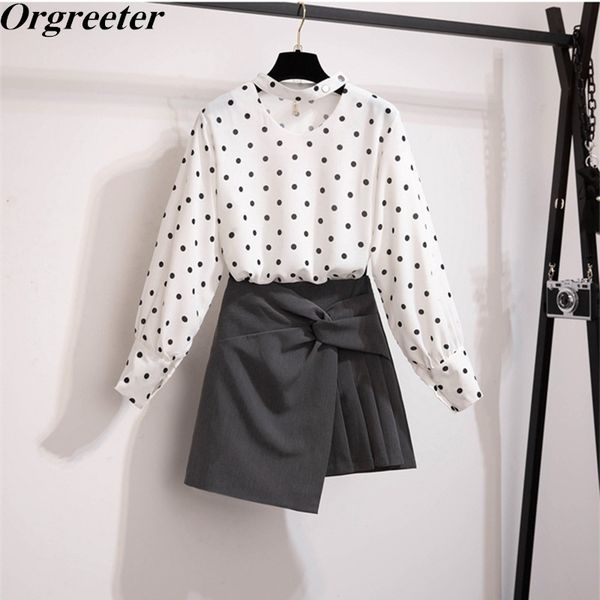 autumn korean style loose white polka dot chiffon long sleeve shirt and high waist ruched irregular mini skirt suits 210525
autumn korean style loose white polka dot chiffon long sleeve shirt and high waist ruched irregular mini skirt suits 210525