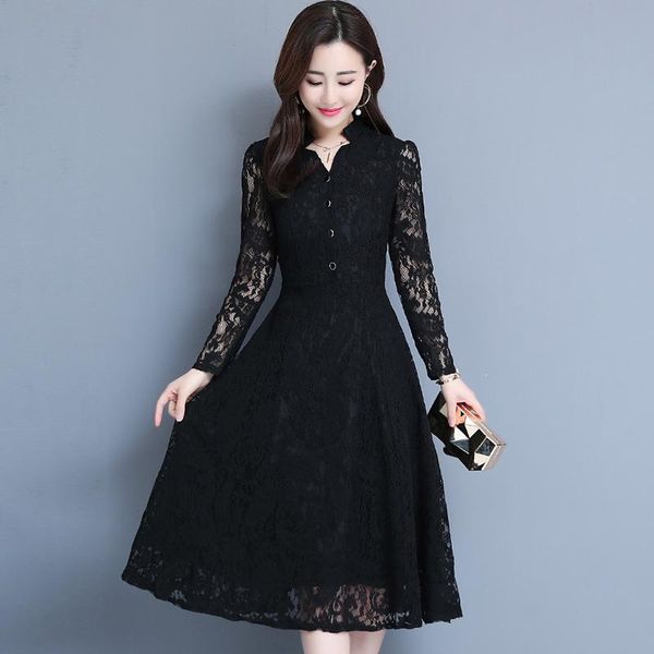 casual dresses spring elegant long sleeve a-line dress black temperament lace hollow out large size v-neck women, Black;gray
casual dresses spring elegant long sleeve a-line dress black temperament lace hollow out large size v-neck women, Black;gray