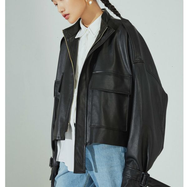women's trench coats pu leather woman short jacket fashion rope bandage pocket zipper female clothing loose coat for autumn clothi, Tan;black
women's trench coats pu leather woman short jacket fashion rope bandage pocket zipper female clothing loose coat for autumn clothi, Tan;black