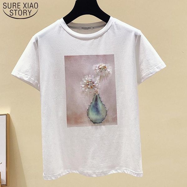 women's blouses & shirts 2021 summer round collar pink clothes sweet short sleeve cotton women loose beaded print blouse 9639, White
women's blouses & shirts 2021 summer round collar pink clothes sweet short sleeve cotton women loose beaded print blouse 9639, White