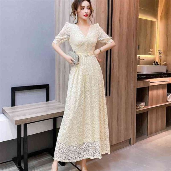 women summer lace dress elegant fashion v-neck chic high waist slim retro long vestidos 210519, Black;gray 
women summer lace dress elegant fashion v-neck chic high waist slim retro long vestidos 210519, Black;gray