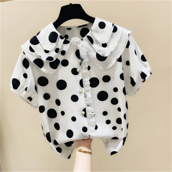 blouses lace panel doll collar polka dot short sleeve chiffon shirt female summer korean style loose fashion blouse blusas, White
blouses lace panel doll collar polka dot short sleeve chiffon shirt female summer korean style loose fashion blouse blusas, White
