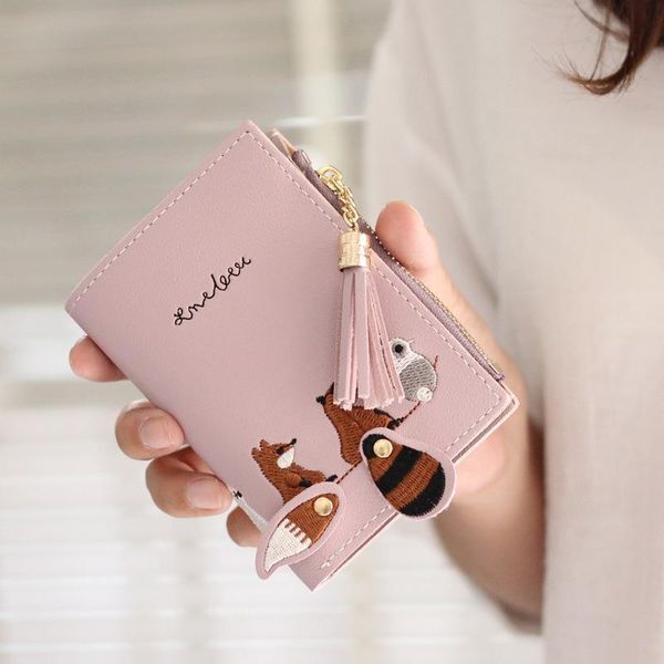 pu leather hasp zipper mini coin card holder women cute cartoon embroidery wallet short purse individualit tassel, Red;black 
pu leather hasp zipper mini coin card holder women cute cartoon embroidery wallet short purse individualit tassel, Red;black