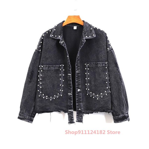 heavy industry beaded personalized denim jacket 2021 spring and autumn korean version loose wild bf trend women's jackets, Black;brown
heavy industry beaded personalized denim jacket 2021 spring and autumn korean version loose wild bf trend women's jackets, Black;brown