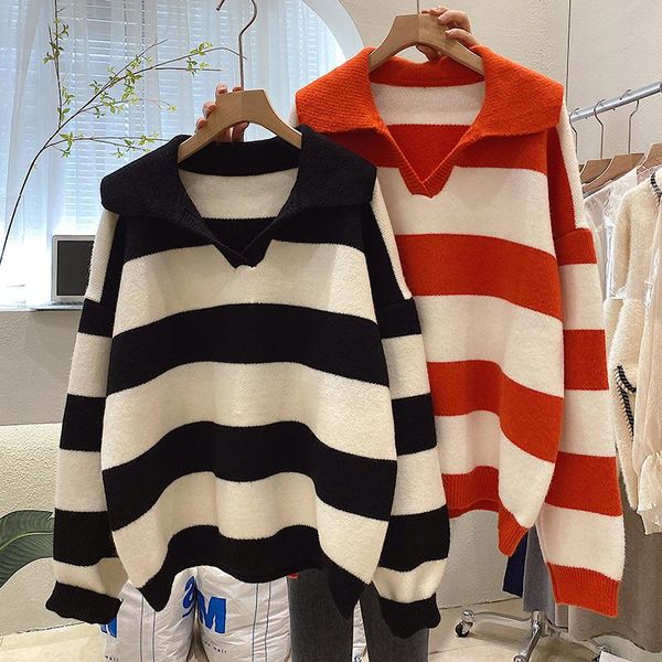 women's sweaters 2021 autumn style korean long-sleeved retro loose fashion pullover sweater striped warm, White;black
women's sweaters 2021 autumn style korean long-sleeved retro loose fashion pullover sweater striped warm, White;black