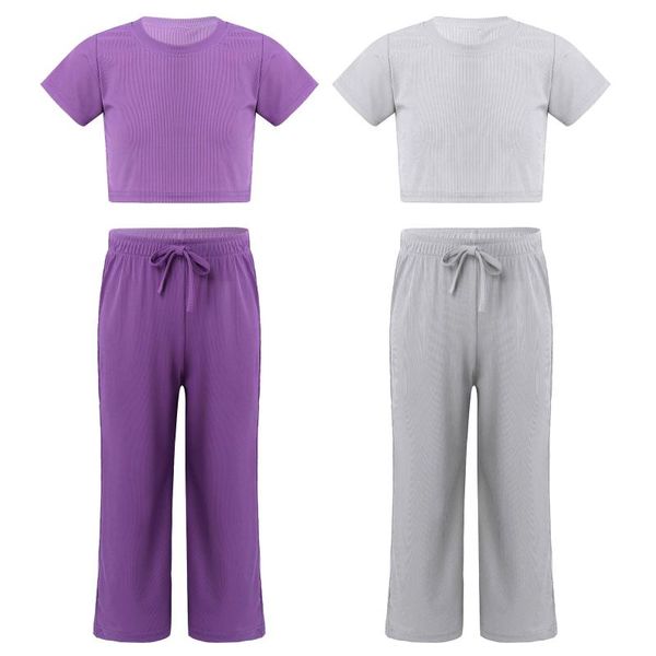 clothing sets da children's girl solid color casual fitness kids sports suits short sleeve crop high waist wide legs pants 2pcs, White
clothing sets da children's girl solid color casual fitness kids sports suits short sleeve crop high waist wide legs pants 2pcs, White