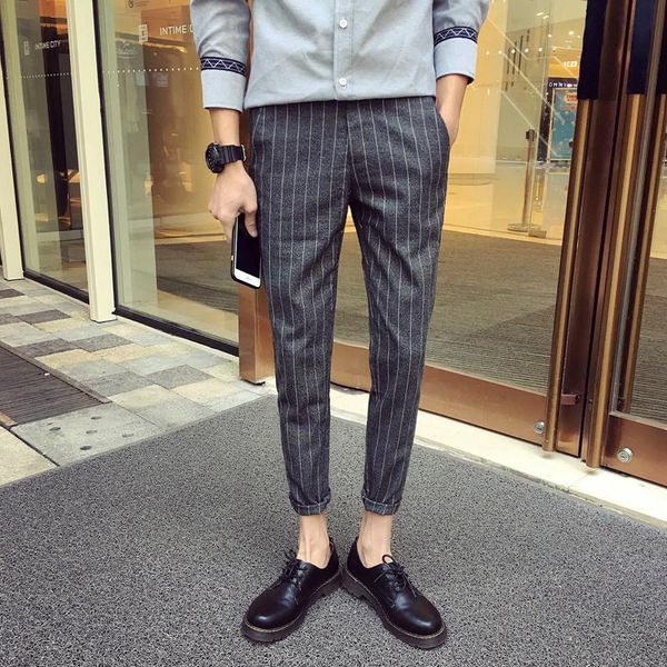 men's clothing plaid stripe ankle length pants tight casual suits conical circumcised stage singer costumes, Black
men's clothing plaid stripe ankle length pants tight casual suits conical circumcised stage singer costumes, Black