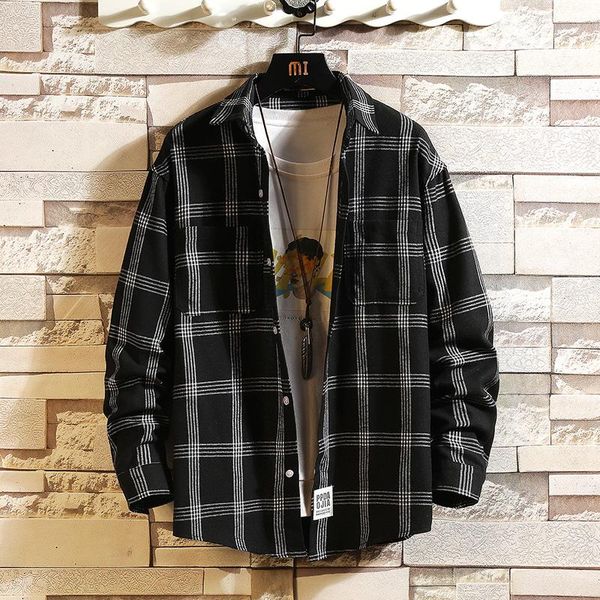 casual brand classic hip hop punk loose plaid men's cargo shirts long sleeves 2021 spring autumn plus oversize, White;black
casual brand classic hip hop punk loose plaid men's cargo shirts long sleeves 2021 spring autumn plus oversize, White;black