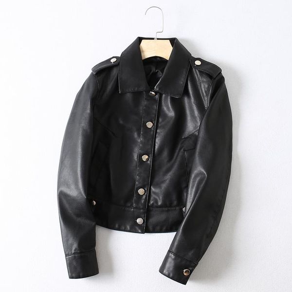 women's leather & faux aibeautyer 2021 autumn vintage single breasted quality coat wear casual outerwear pu jacket green bright button, Black
women's leather & faux aibeautyer 2021 autumn vintage single breasted quality coat wear casual outerwear pu jacket green bright button, Black